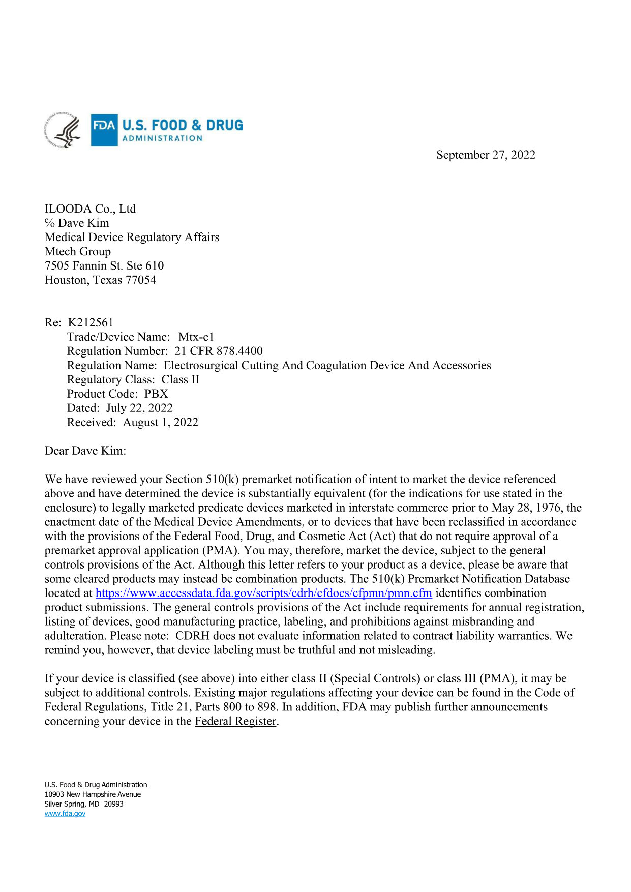 Clearance Letter